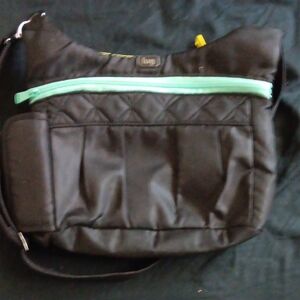 Lug Black Quilted Baby Bag with Mint Accents